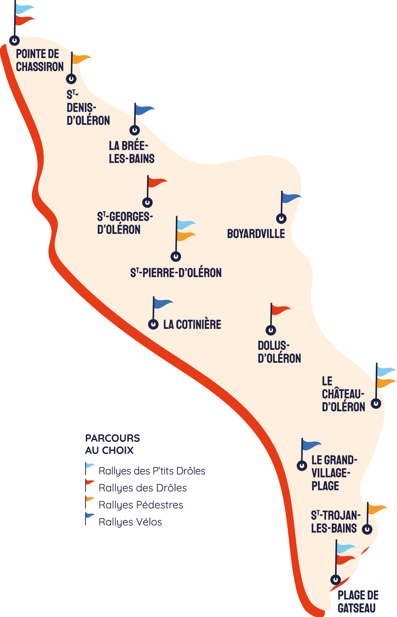 carte des points de départs des jeux de piste sur l'île d'oléron
